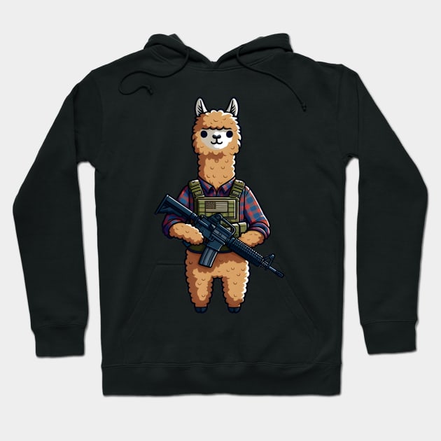 Tactical Alpaca Adventure Tee: Where Whimsy Meets Command Hoodie by Rawlifegraphic